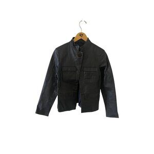 Metro Style Women's Black Leather Single Button Jacket - 6